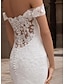 cheap Wedding Dresses-Beach Open Back Wedding Dresses Mermaid / Trumpet Off Shoulder Cap Sleeve Chapel Train Lace Bridal Gowns With Beading Lace Insert 2023