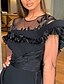 cheap Evening Dresses-A-Line Evening Gown Elegant Dress Engagement Sweep / Brush Train Short Sleeve Jewel Neck Satin with Ruffles 2023