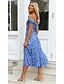 cheap Women&#039;s Dresses-Women&#039;s Shift Dress Blue Sleeveless Geometric Print Off Shoulder Basic S M L XL