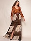 Χαμηλού Κόστους Maxi Φορέματα-Γυναικεία Φόρεμα ριχτό από τη μέση και κάτω Κίτρινο Μακρυμάνικο Φλοράλ Στρογγυλή Λαιμόκοψη Τ M L XL / Μακρύ