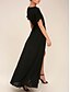 cheap Evening Dresses-A-Line Little Black Dress Engagement Formal Evening Dress V Neck Short Sleeve Ankle Length Chiffon with Pleats Slit 2022