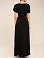 cheap Evening Dresses-A-Line Little Black Dress Engagement Formal Evening Dress V Neck Short Sleeve Ankle Length Chiffon with Pleats Slit 2022