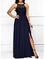 cheap Prom Dresses-A-Line Prom Dresses Elegant Dress Wedding Guest Floor Length Sleeveless Halter Chiffon with Pleats Split Front 2023