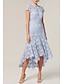 cheap Special Occasion Dresses-A-Line Floral Holiday Cocktail Party Dress High Neck Short Sleeve Asymmetrical Lace with Bow(s) Lace Insert 2021