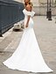 cheap Wedding Dresses-Wedding Dresses Mermaid / Trumpet Off Shoulder Short Sleeve Court Train Satin Bridal Gowns With Bow(s) 2024