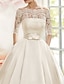 cheap Wedding Dresses-A-Line Wedding Dresses V Neck Court Train Tulle Half Sleeve Glamorous See-Through Illusion Sleeve with Appliques 2022