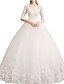 cheap Wedding Dresses-Ball Gown Wedding Dresses Jewel Neck Court Train Lace Tulle Half Sleeve Country Plus Size Illusion Sleeve with Lace Insert 2021