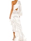 olcso Menyasszonyi ruhák-Lánybúcsú Kis fehér szoknyák Esküvői ruhák Aszimmetrikus Harang fazon Hosszú ujj Félvállas Poliészter Val vel Ráncolt Fodros 2023 Menyasszonyi ruhák