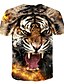 cheap Men&#039;s Tees &amp; Tank Tops-Men&#039;s Tee T shirt Tiger Monster 3D Print Round Neck Plus Size Party Daily Short Sleeve Print Tops Chic &amp; Modern Streetwear Comfortable Big and Tall Black Gold Red