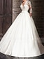 cheap Wedding Dresses-Engagement Formal Wedding Dresses Ball Gown V Neck 3/4 Length Sleeve Floor Length Satin Bridal Gowns With Appliques 2024