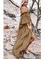 Χαμηλού Κόστους Maxi Φορέματα-Γυναικεία Φόρεμα ριχτό από τη μέση και κάτω Χακί 3/4 Μήκος Μανικιού Μονόχρωμο Ώμοι Έξω Ένα Μέγεθος / Μακρύ