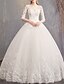 cheap Wedding Dresses-Ball Gown Wedding Dresses Jewel Neck Court Train Lace Tulle Half Sleeve Country Plus Size Illusion Sleeve with Lace Insert 2021