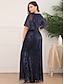 cheap Evening Dresses-Mermaid / Trumpet Sparkle Engagement Formal Evening Dress V Neck Short Sleeve Floor Length Tulle with Sequin 2022