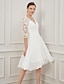 Χαμηλού Κόστους Νυφικά Φορέματα-Δεξίωση Μικρά Άσπρα Φορέματα Φορεματα για γαμο Γραμμή Α Λαιμόκοψη V Μισό μανίκι Μέχρι το γόνατο Σιφόν Νυφικά φορέματα Με Που καλύπτει Διακοσμητικά Επιράμματα 2024