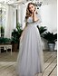 cheap Evening Dresses-A-Line Evening Dresses Dress Prom Floor Length Short Sleeve V Neck Tulle with Sequin 2022 / Formal Evening