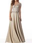 cheap Evening Dresses-A-Line Sparkle Elegant Sparkle &amp; Shine Wedding Guest Formal Evening Dress Illusion Neck Half Sleeve Floor Length Chiffon with Pleats Beading Appliques 2022