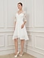 billiga Brudklänningar-Mottagning Liten vit klänning Bröllopsklänningar A-linje V-hals Halvlång ärm Knälång Chiffong Brudklänningar Med Draperad Applikationsbroderi 2024