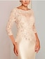 cheap Mother of the Bride Dresses-Sheath / Column Mother of the Bride Dress Wedding Guest Elegant Jewel Neck Knee Length Charmeuse 3/4 Length Sleeve with Appliques 2024