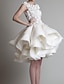 olcso Menyasszonyi ruhák-Mennyegző Szüret 1940-es / 1950-es évek Kis fehér szoknyák Esküvői ruhák A-vonalú Kanálnyak Ujjatlan Aszimmetrikus Csipke Menyasszonyi ruhák Val vel Rátétek Fodros 2024