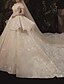 cheap Wedding Dresses-Ball Gown Wedding Dresses Off Shoulder Watteau Train Lace Short Sleeve Formal Romantic Wedding Dress in Color with Lace Insert 2021