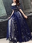 cheap Party Dresses-A-Line Sparkle Prom Formal Evening Dress Off Shoulder Short Sleeve Floor Length Tulle with Beading Pattern / Print 2022