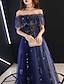 cheap Party Dresses-A-Line Sparkle Prom Formal Evening Dress Off Shoulder Short Sleeve Floor Length Tulle with Beading Pattern / Print 2022