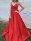 cheap Evening Dresses-A-Line Evening Gown Elegant Dress Engagement Formal Evening Sweep / Brush Train Sleeveless V Neck Stretch Satin V Back with Bow(s) Pleats 2024