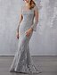 cheap Evening Dresses-Mermaid / Trumpet Elegant Wedding Guest Formal Evening Dress Illusion Neck 3/4 Length Sleeve Sweep / Brush Train Tulle with Beading Appliques 2022