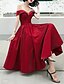 cheap Prom Dresses-A-Line Minimalist Cocktail Party Prom Dress Off Shoulder Short Sleeve Tea Length Satin with Buttons 2021