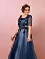 cheap Prom Dresses-A-Line Plus Size Prom Formal Evening Dress Jewel Neck Short Sleeve Floor Length Satin Tulle with Pleats Appliques 2021 / Illusion Sleeve