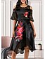 cheap Women&#039;s Dresses-Women&#039;s A-Line Dress Midi Dress - Short Sleeve Floral Lace Ruffle Streetwear Black M L XL XXL 3XL