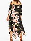 cheap Plus Size Dresses-Women&#039;s Shift Dress Midi Dress - 3/4 Length Sleeve Geometric Floral Lace up Patchwork Print V Neck Plus Size Punk &amp; Gothic Boho White Black XL XXL 3XL 4XL