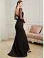cheap Evening Dresses-Sheath / Column Evening Gown Sexy Dress Party Wear Sweep / Brush Train Long Sleeve V Neck Chiffon with Beading Slit Appliques 2023