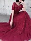 cheap Prom Dresses-A-Line Glittering Prom Formal Evening Valentine&#039;s Day Dress Illusion Neck Half Sleeve Floor Length Tulle Sequined with Sash / Ribbon Sequin 2021