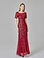 Χαμηλού Κόστους Φορέματα για Καλεσμένους σε Γάμο-γοργόνα φόρεμα βραδινό φόρεμα Empire prom επίσημο κόκκινο πράσινο φόρεμα κοντό μανίκι με λαιμόκοψη φθινοπωρινό τούλι καλεσμένων γάμου με κέντημα 2024