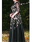 cheap Prom Dresses-A-Line Prom Dresses Plus Size Dress Prom Formal Evening Floor Length Half Sleeve Jewel Neck Satin with Appliques 2023