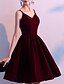 Χαμηλού Κόστους Κοκτέιλ Φορέματα-Γραμμή Α Κοκτέιλ Φορέματα καυτό Φόρεμα Καλωσόρισμα Μέχρι το γόνατο Αμάνικο Λαιμόκοψη V Βελούδο με Πλισέ 2022 / Κοκτέιλ Πάρτι