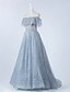cheap Evening Dresses-A-Line Beautiful Back Prom Formal Evening Dress Off Shoulder Short Sleeve Sweep / Brush Train Tulle with Beading Ruffles 2021