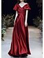 cheap Prom Dresses-A-Line Prom Dresses Elegant Dress Prom Floor Length Short Sleeve V Neck Satin with Pleats Ruched 2023