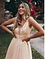 cheap Bridesmaid Dresses-A-Line Plunging Neck Floor Length Tulle / Polyester Bridesmaid Dress with Sequin
