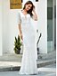 cheap Evening Dresses-Sheath / Column Evening Gown Glittering Dress Engagement Floor Length Half Sleeve V Neck Polyester with Sequin Tassel 2023