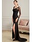 cheap Evening Dresses-Sheath / Column Evening Gown Sexy Dress Party Wear Sweep / Brush Train Long Sleeve V Neck Chiffon with Beading Slit Appliques 2023