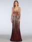 cheap Evening Dresses-A-Line Color Block Wedding Guest Formal Evening Dress V Neck Sleeveless Floor Length Velvet with Sequin 2021