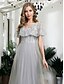 cheap Evening Dresses-A-Line Evening Dresses Dress Prom Floor Length Short Sleeve V Neck Tulle with Sequin 2022 / Formal Evening