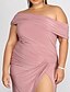 cheap Prom Dresses-Sheath / Column Plus Size Prom Formal Evening Dress One Shoulder Sleeveless Floor Length Spandex with Pleats Slit 2022