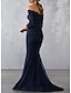 Недорогие Вечерние платья-черное платье размера плюс элегантное вечернее платье для свадебного гостя с открытыми плечами и короткими рукавами со шлейфом кружево с кружевными вставками из бисера, аппликации 2022