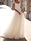 cheap Wedding Dresses-Wedding Dresses A-Line V Neck Cap Sleeve Sweep / Brush Train Tulle Bridal Gowns With Appliques 2023