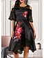 cheap Women&#039;s Dresses-Women&#039;s A-Line Dress Midi Dress - Short Sleeve Floral Lace Ruffle Streetwear Black M L XL XXL 3XL