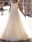 cheap Wedding Dresses-Wedding Dresses A-Line V Neck Cap Sleeve Sweep / Brush Train Tulle Bridal Gowns With Appliques 2023