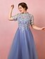 cheap Prom Dresses-A-Line Prom Dresses Chinese Style Dress Prom Floor Length Short Sleeve High Neck Lace Backless with Pleats Appliques 2022 / Formal Evening